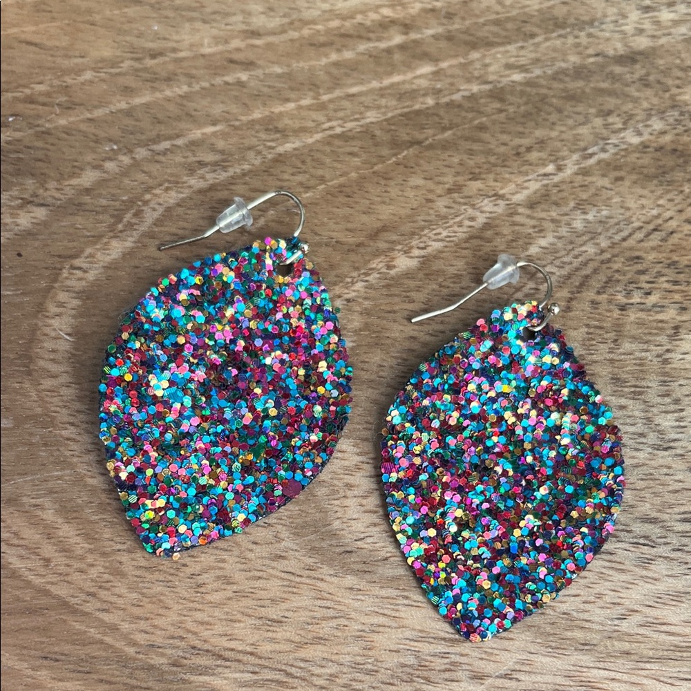 Multicolor Glitter Leaf Earrings